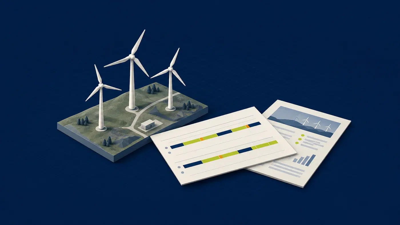 Conceptual illustration of a wind site, campaign schedule and planning report